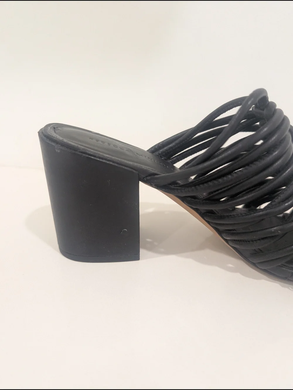 Rebecca Minkoff Black Knotted Strap Block Heel Mule